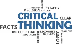 A word cloud of critical thinking related items